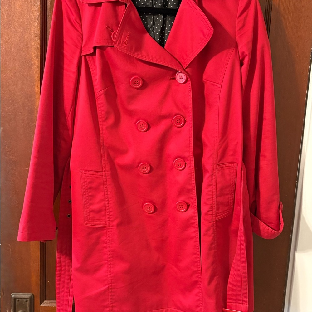 JM Collection Red Trench Coat with Wide Lapels